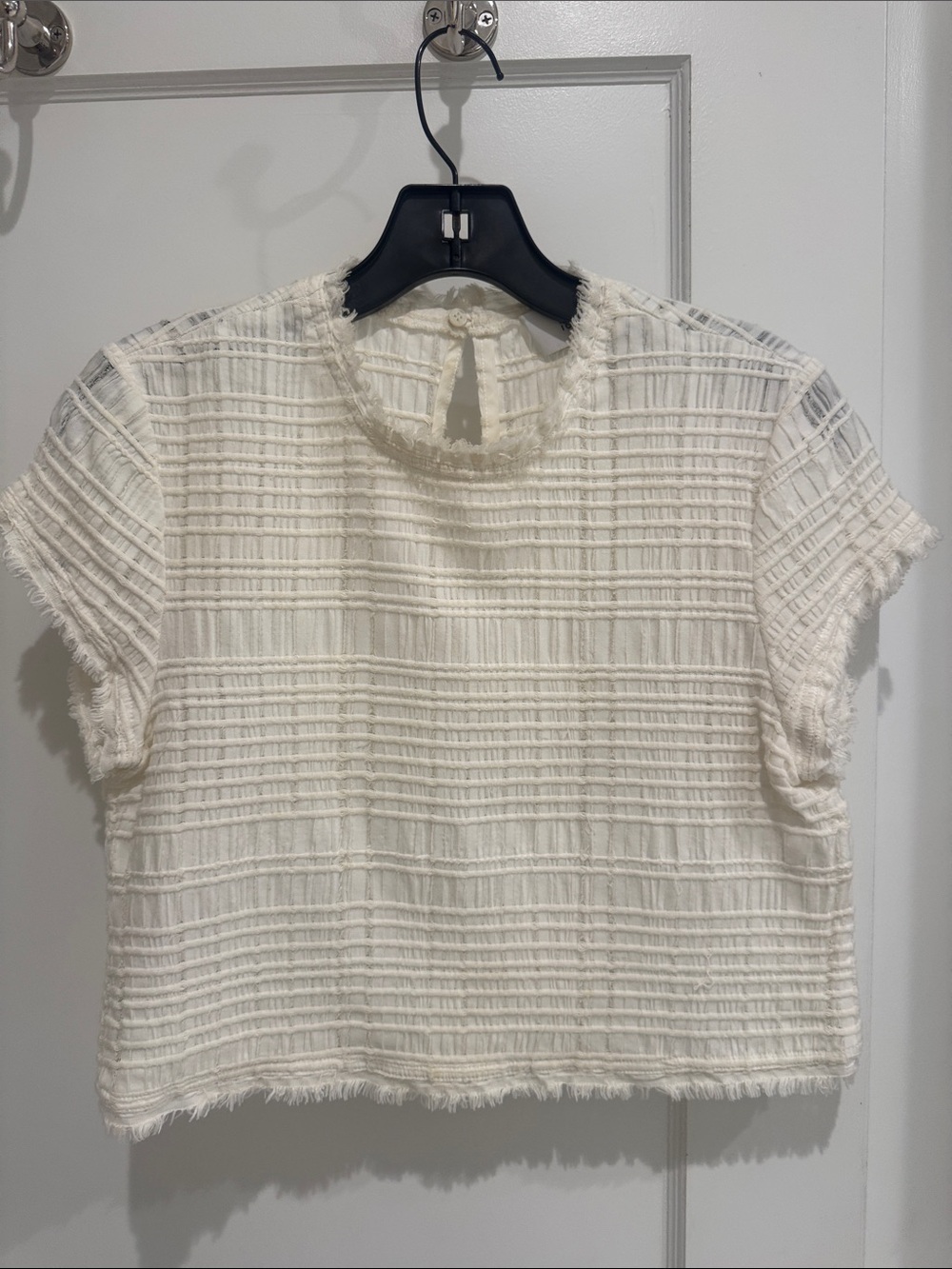 DEREK LAM 10 CROSBY Women's Off White Textured Short-Sleeve Top size 4